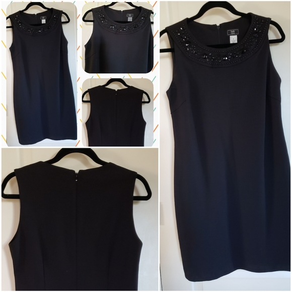 A black casual dress, sz 8, embellished with large gemstones, suitable for Fall - Picture 3 of 9